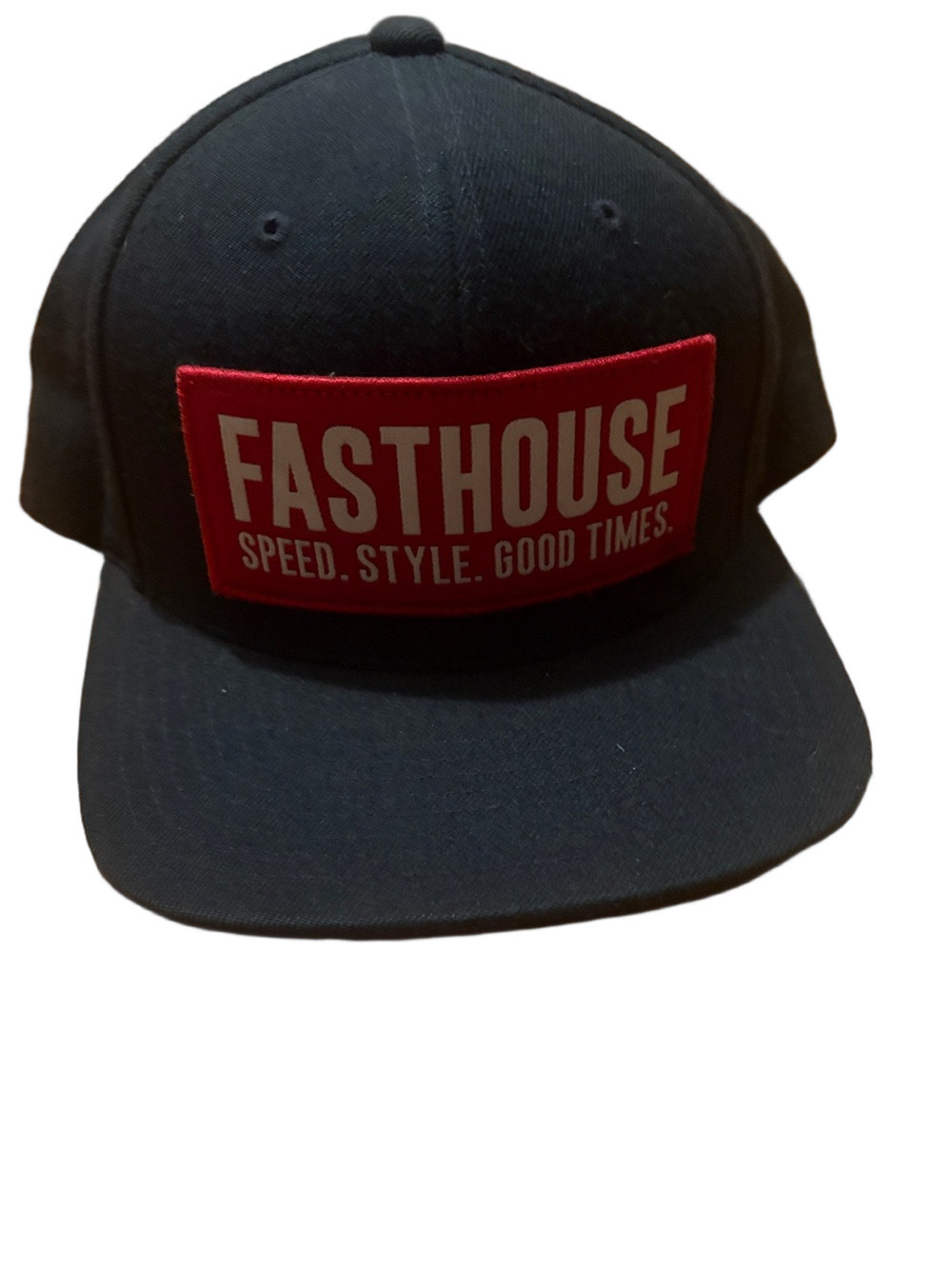 Fasthouse Black Snapback Cap with Red Patch